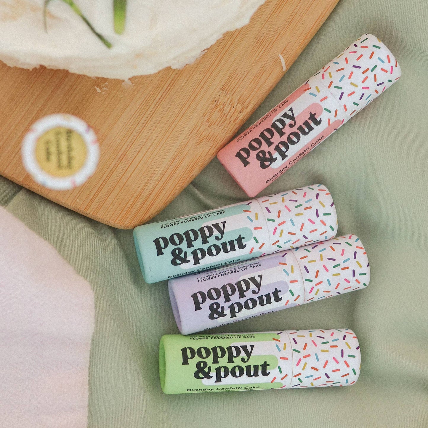 Poppy & Pout - Lip Balm, Birthday Confetti Cake, Pink Poppy & Pout -better made easy-eco-friendly-sustainable-gifting