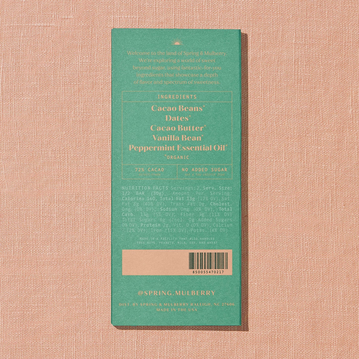 Spring & Mulberry - Mint Leaf Date-Sweetened Dark Chocolate Spring & Mulberry -better made easy-eco-friendly-sustainable-gifting