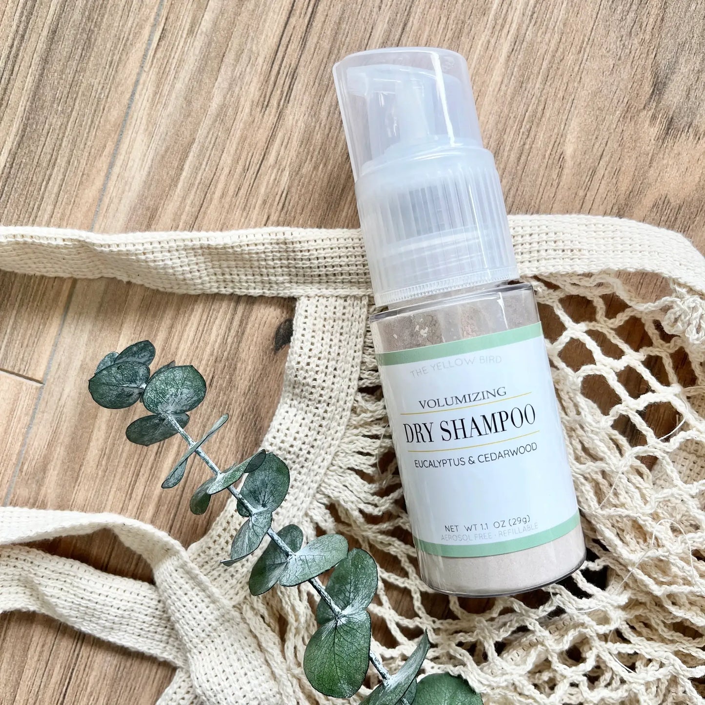 Eucalyptus & Cedarwood Dry Shampoo Bottle The Yellow Bird -better made easy-eco-friendly-sustainable-gifting