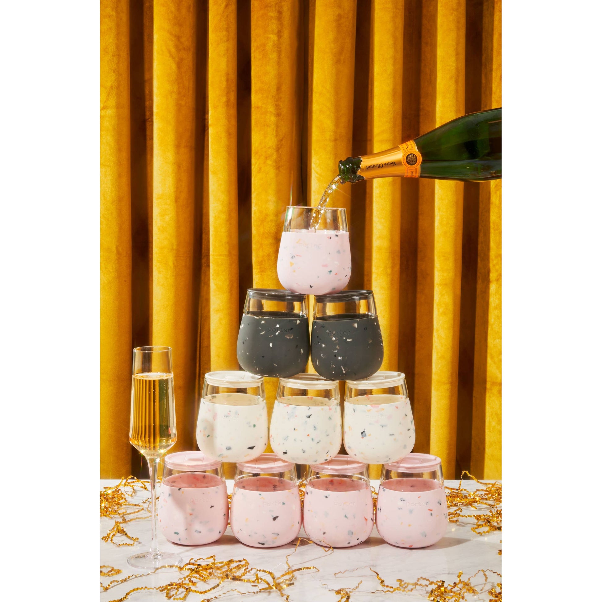 Porter Wine & Drink Glass Cup with Silicone Wrap - Terrazzo  W&P   -better made easy-eco-friendly-sustainable-gifting
