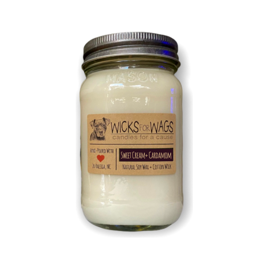 Wicks for Wags Candles - Sweet Cream + Cardamom | 14 oz Candle | Mason Jar Soy Candle Wicks for Wags Candles -better made easy-eco-friendly-sustainable-gifting