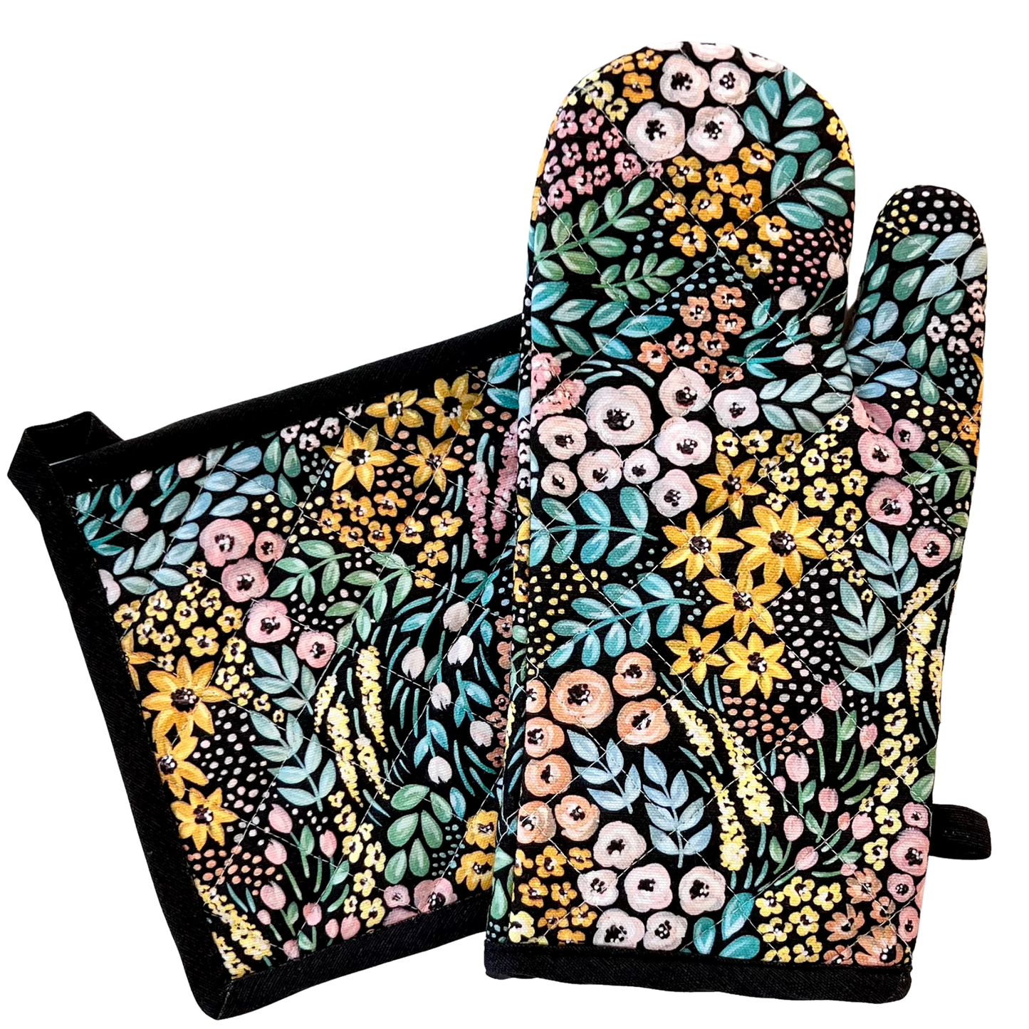 Elyse Breanne Design - Black Floral Oven Mitt + Pot Holder Set Elyse Breanne Design -better made easy-eco-friendly-sustainable-gifting