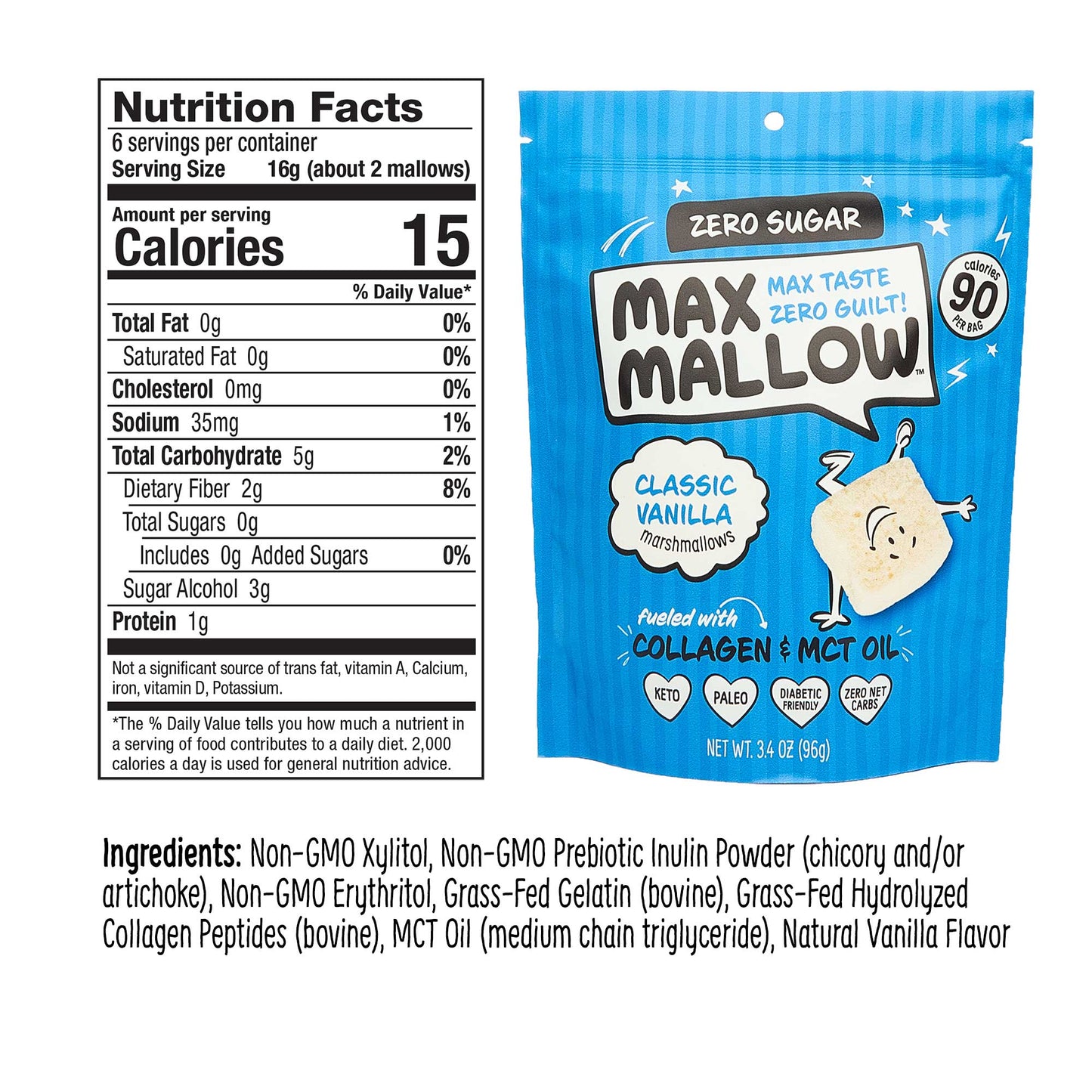 Max Sweets - Classic Vanilla Max Mallow  - Sugar Free Marshmallow  Max Sweets   -better made easy-eco-friendly-sustainable-gifting