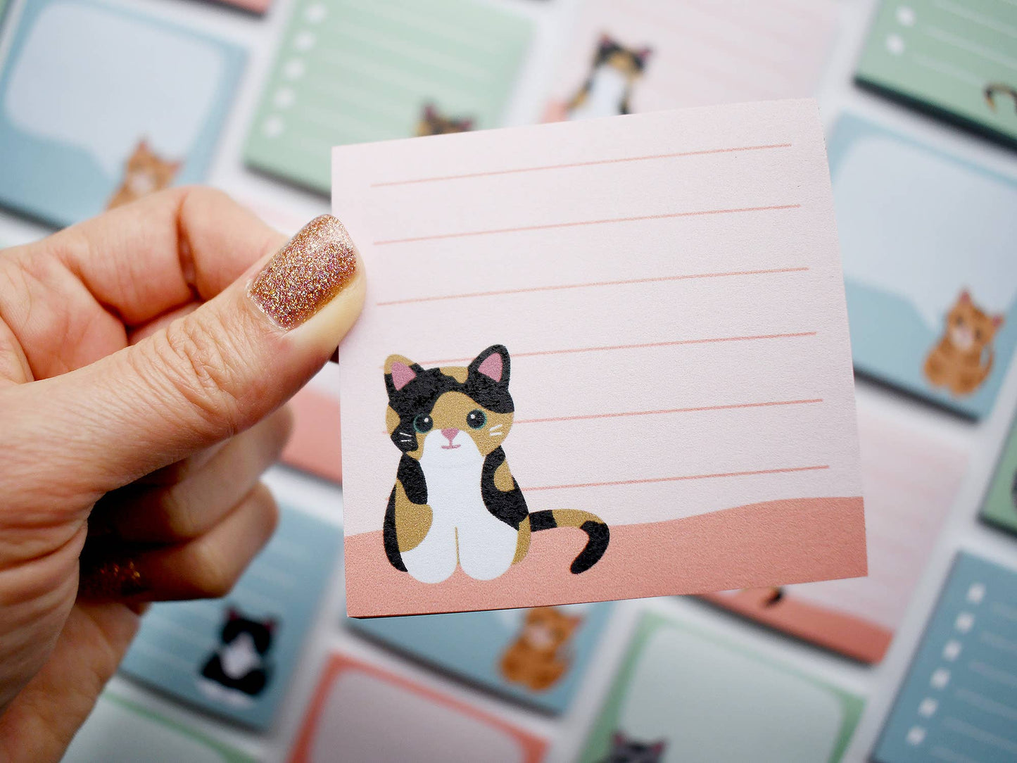 Chester and Pearl - Calico cat sticky notes notepad  Chester and Pearl   -better made easy-eco-friendly-sustainable-gifting