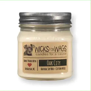 Wicks for Wags - Best Selling Oak City Blend | 8 oz | Natural Hand-poured Soy Candle  Wicks for Wags Candles   -better made easy-eco-friendly-sustainable-gifting