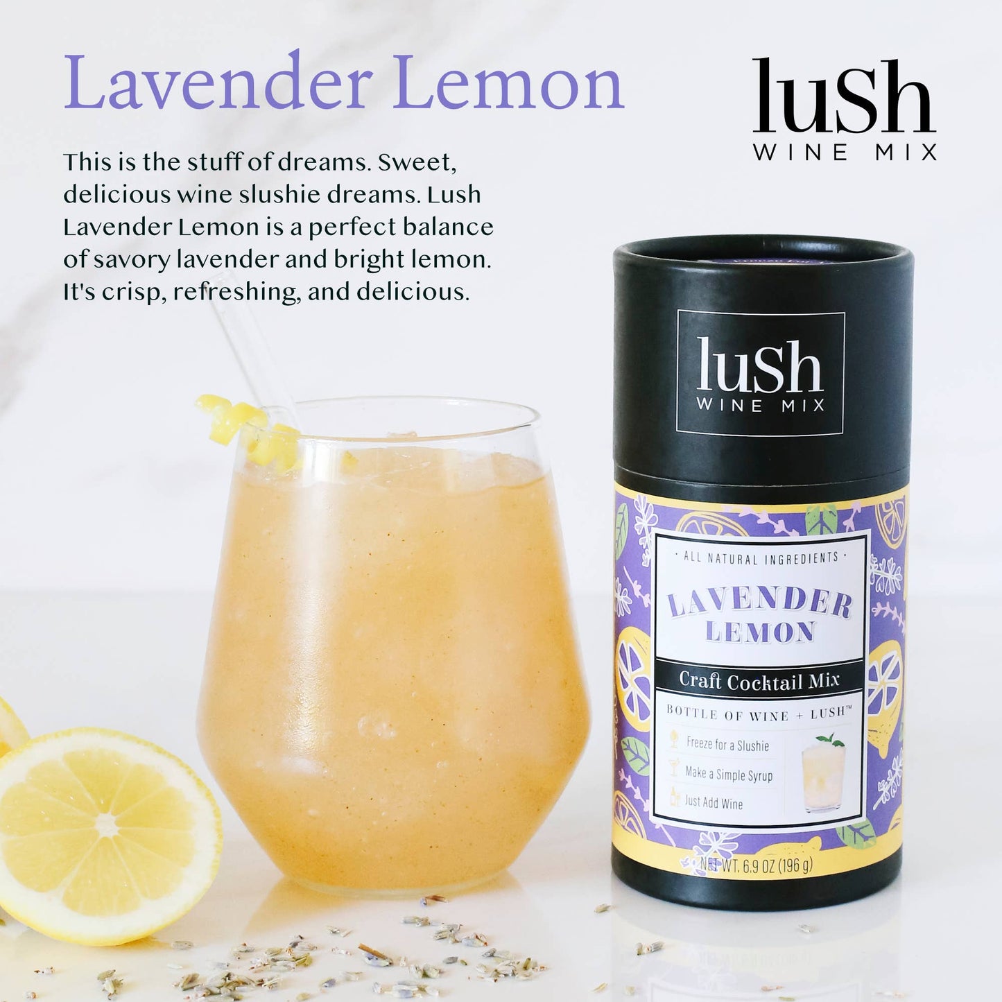 Lush Wine Mix - Lavender Lemon Singles - 8+ Organic Cocktails & Mocktails  Lush Wine Mix   -better made easy-eco-friendly-sustainable-gifting