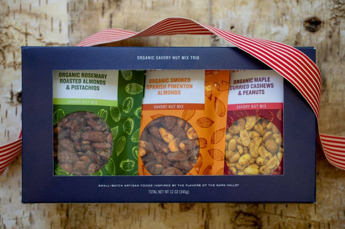Organic Savory Nut Mix Trio - Gift Set Trio  Clif Family Napa Valley, Certified B Corp Company   -better made easy-eco-friendly-sustainable-gifting
