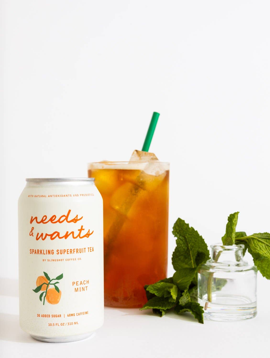 Needs & Wants Sparkling Superfruit Tea - Peach Mint  Slingshot Coffee Company   -better made easy-eco-friendly-sustainable-gifting