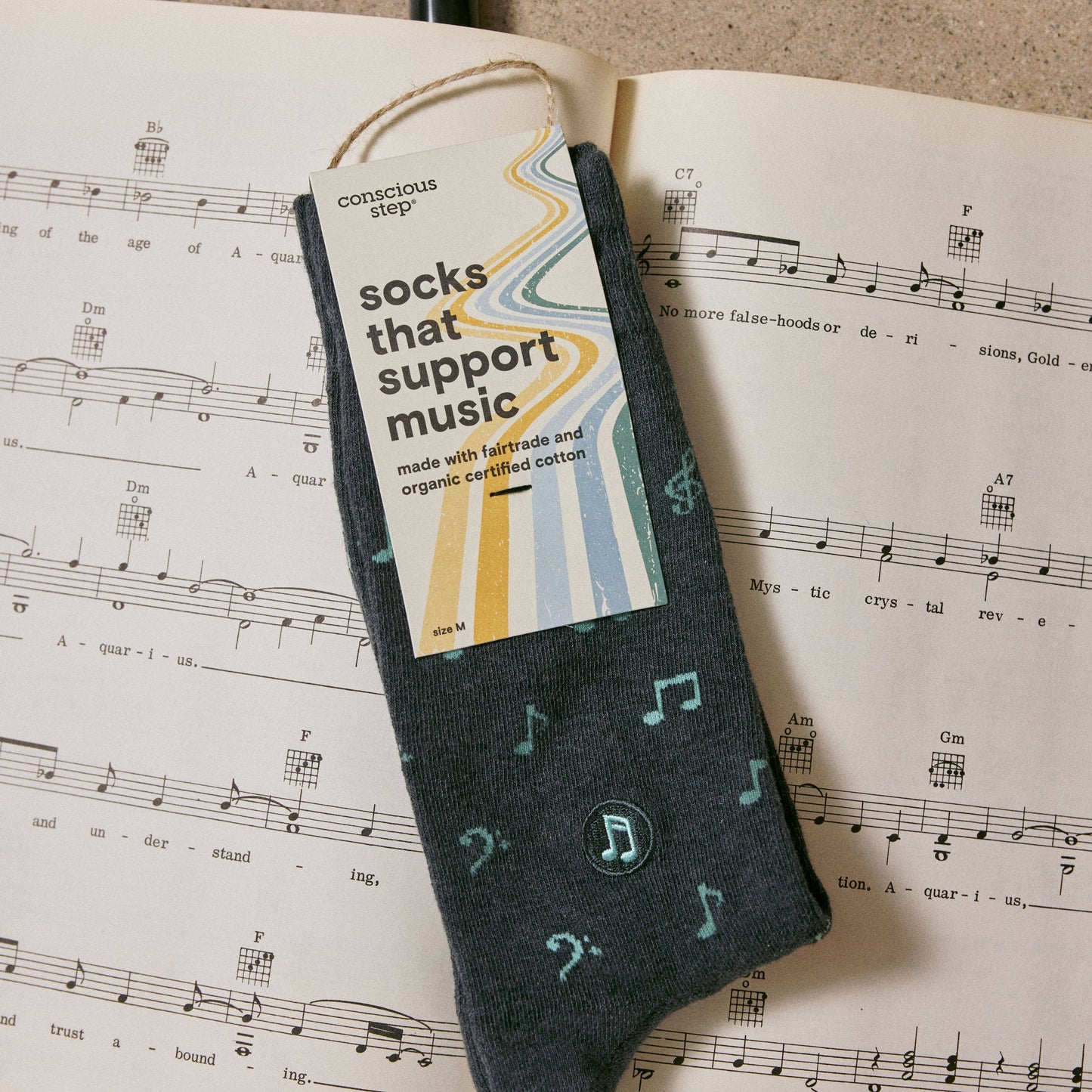 Conscious Step - Socks that Support Music (Gray Music Notes) Conscious Step -better made easy-eco-friendly-sustainable-gifting