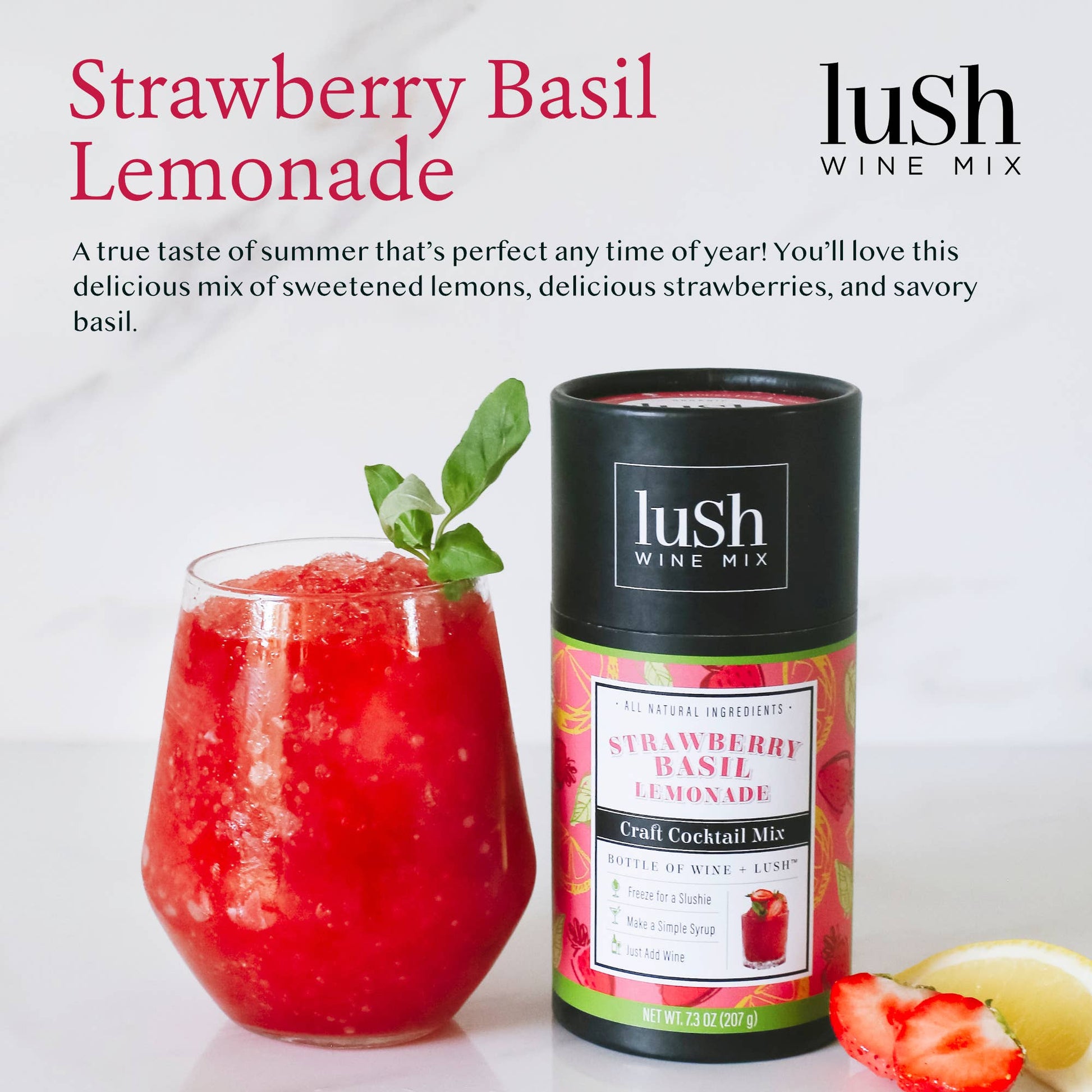 Lush Wine Mix - Strawberry Basil Lemonade Singles  Lush Wine Mix   -better made easy-eco-friendly-sustainable-gifting