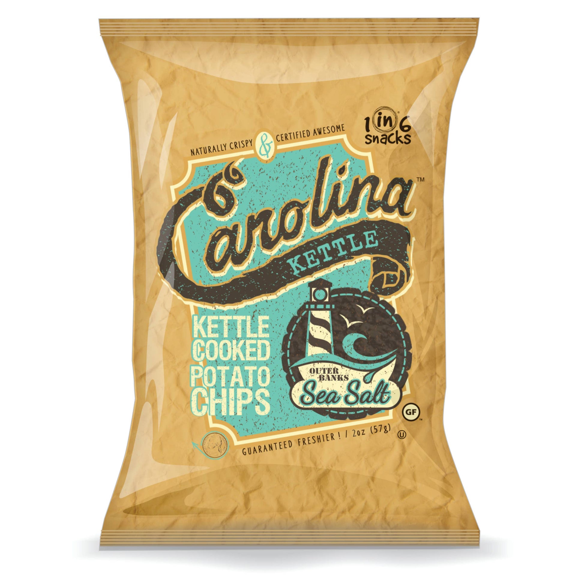 Carolina Kettle Sea Salt Chips 2oz - 1 in 6 Snacks 1 in 6 Snacks- Carolina Kettle chips -better made easy-eco-friendly-sustainable-gifting