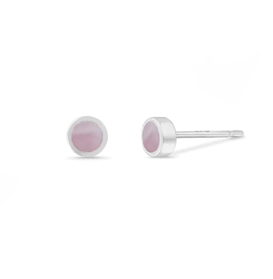 Boma - Belle Mini 100% Recycled Sterling Silver Studs with Stone  boma Pink Shell  -better made easy-eco-friendly-sustainable-gifting