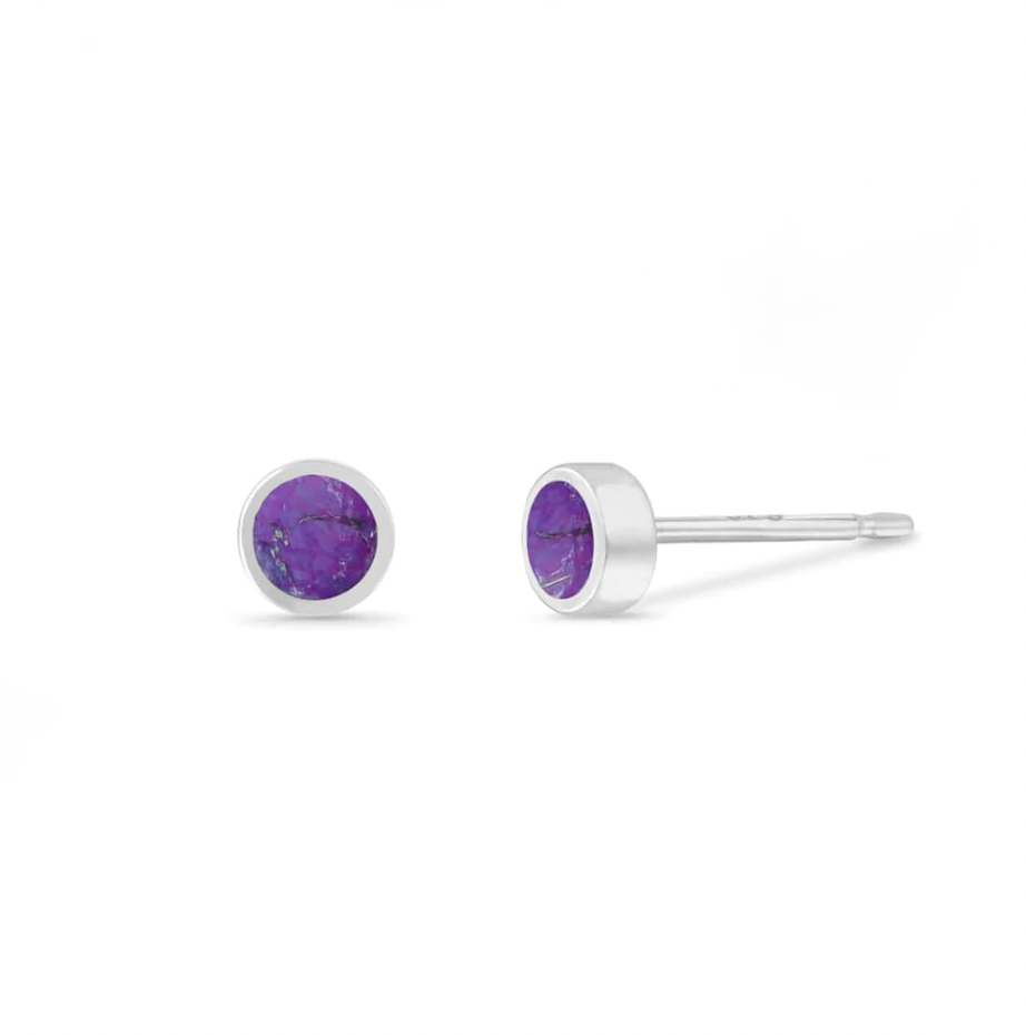 Boma - Belle Mini 100% Recycled Sterling Silver Studs with Stone  boma Purple Turquoise  -better made easy-eco-friendly-sustainable-gifting