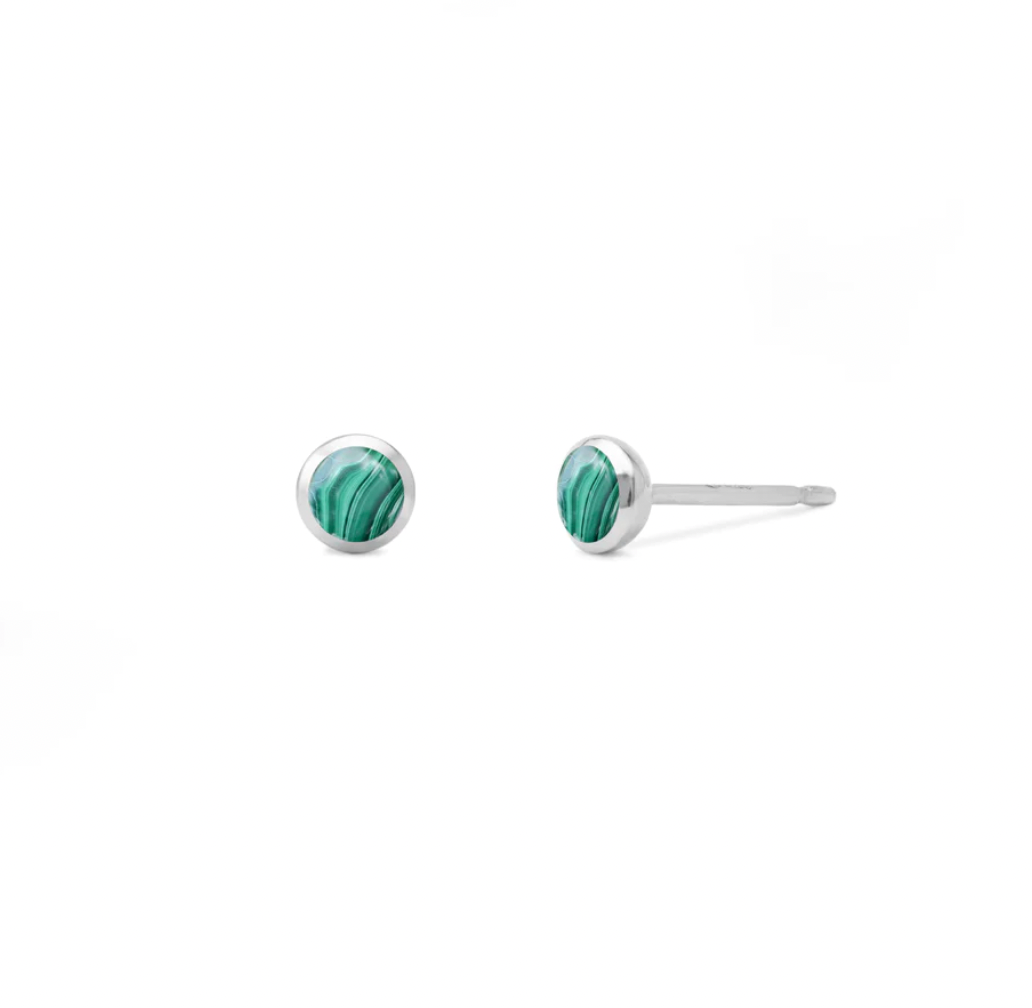 Boma - Belle Mini 100% Recycled Sterling Silver Studs with Stone  boma Malachite  -better made easy-eco-friendly-sustainable-gifting