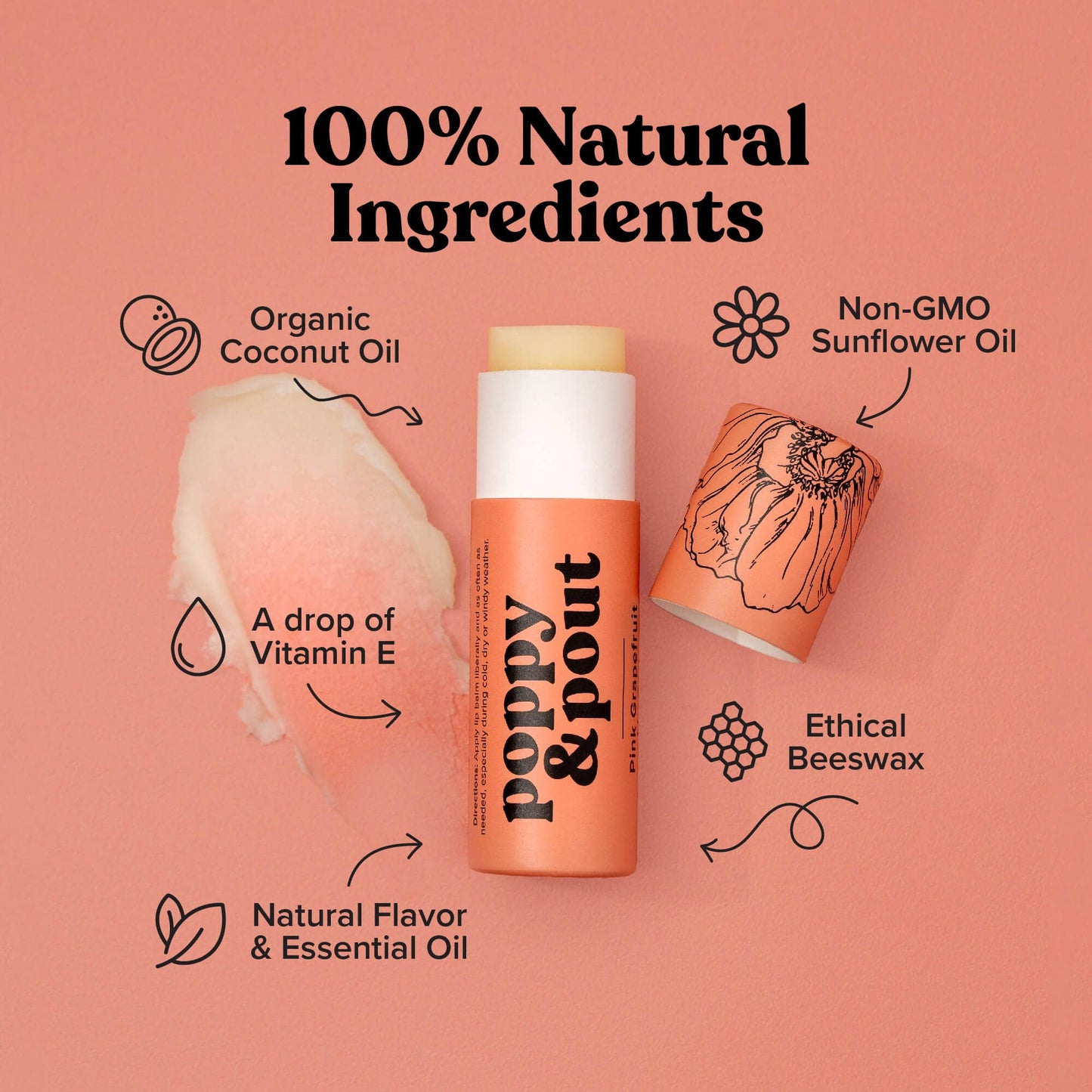 Poppy & Pout - Lip Balm, Pink Grapefruit  Poppy & Pout   -better made easy-eco-friendly-sustainable-gifting