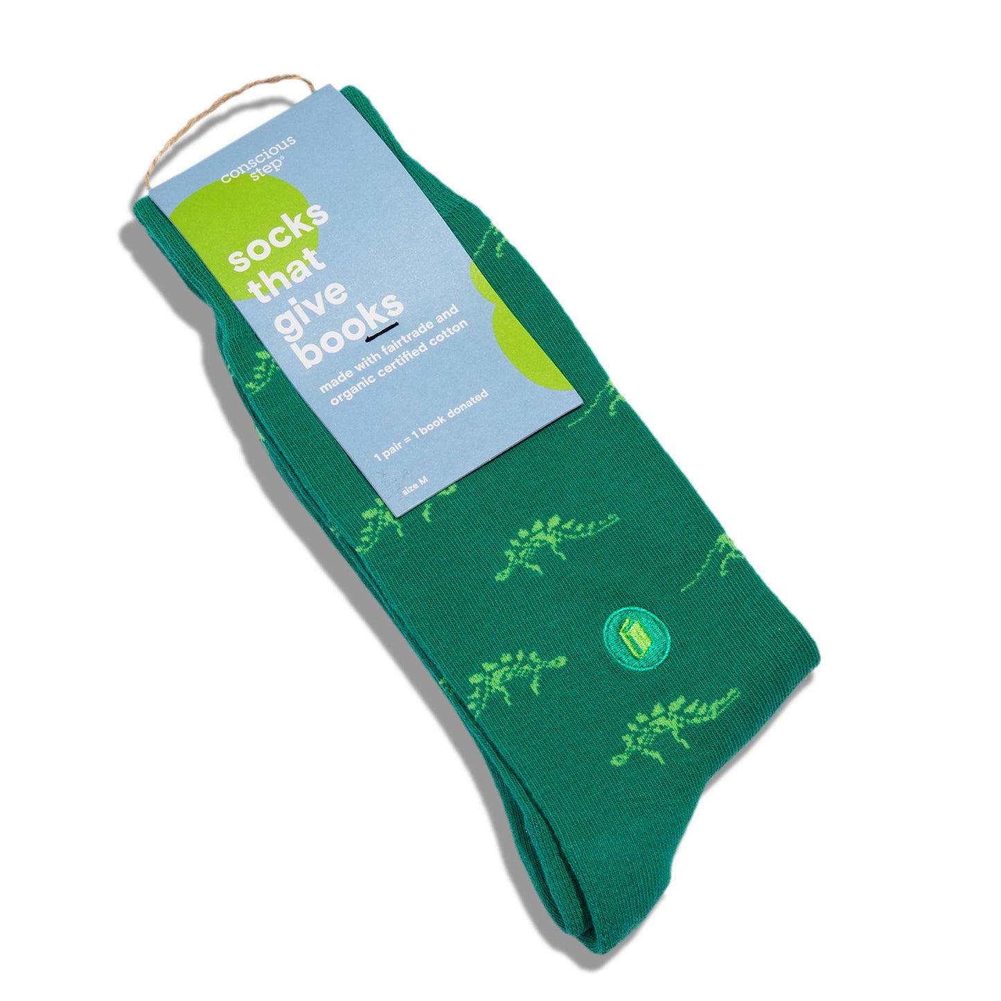 Conscious Step - Socks that Give Books  (Green Dinosaurs)  Conscious Step Medium  -better made easy-eco-friendly-sustainable-gifting
