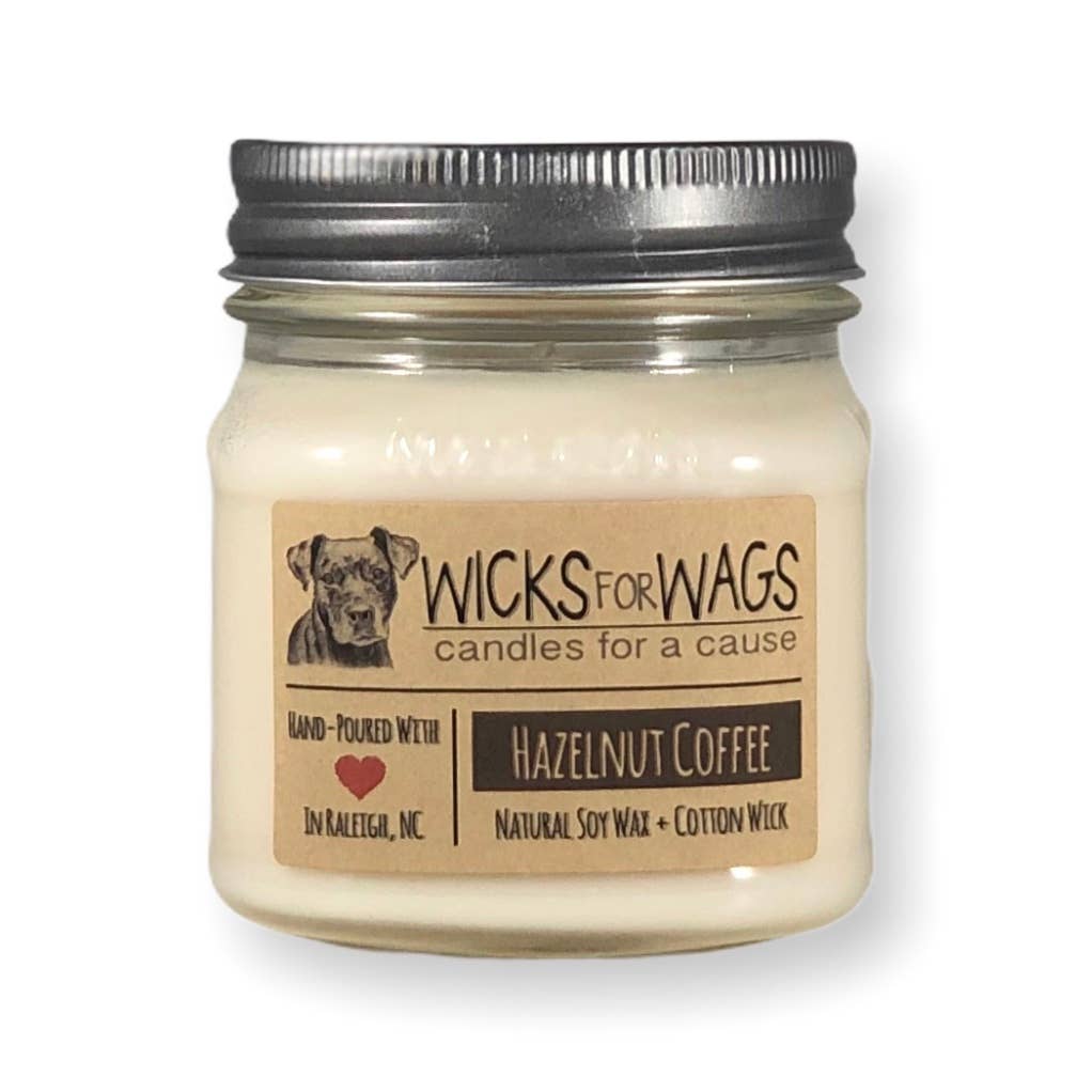 Wicks for Wags Candles - Hazelnut Coffee | 8 oz Candle | Mason Jar Soy Candle  Wicks for Wags Candles   -better made easy-eco-friendly-sustainable-gifting