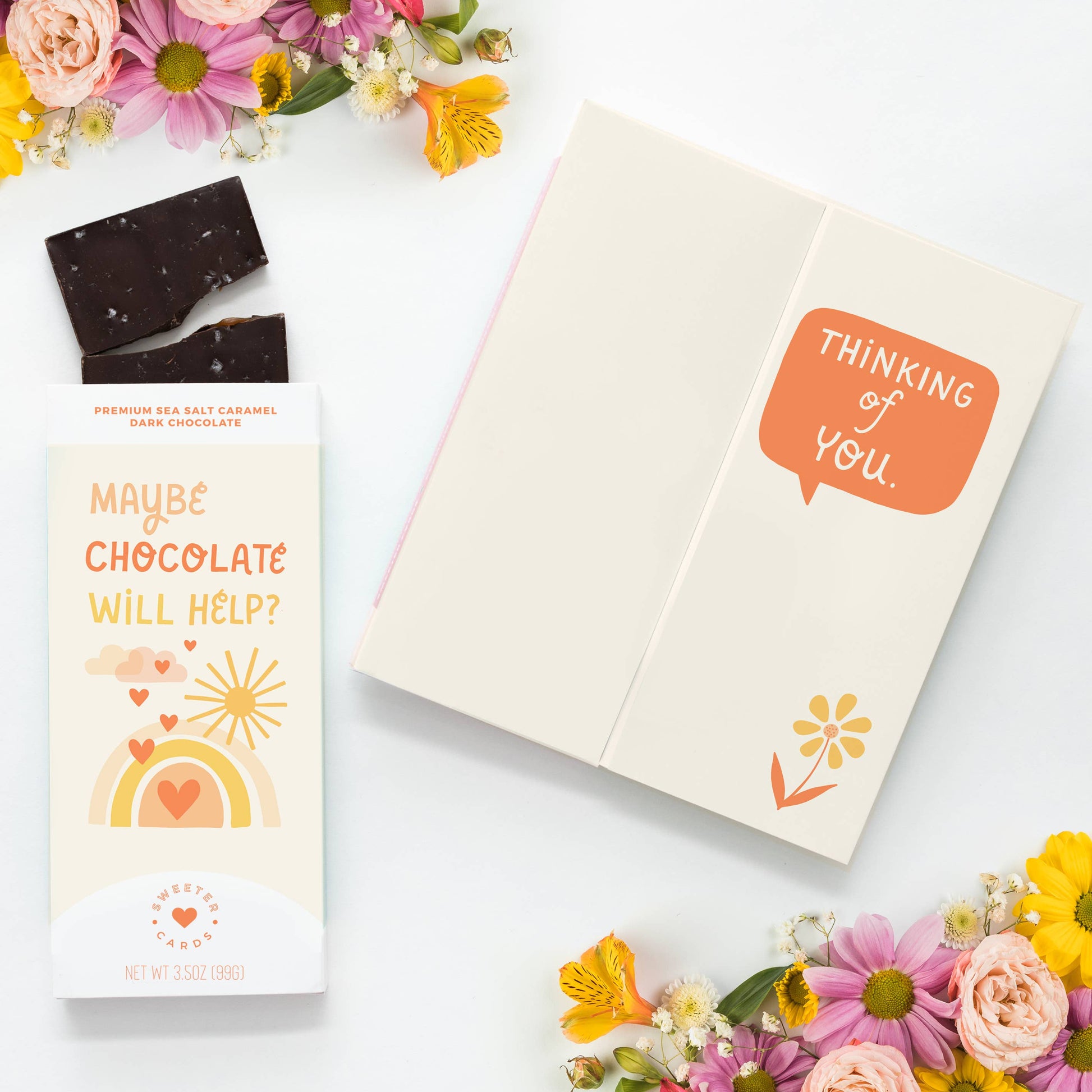 Sweeter Card - Chocolate Bar + Greeting Card in ONE! - Maybe Chocolate Will Help? for "Thinking of You," Grief, Get Well Soon, + other scenarios where a loved one may be struggling  Sweeter Cards Chocolate Bar + Greeting Card in ONE!   -better made easy-eco-friendly-sustainable-gifting