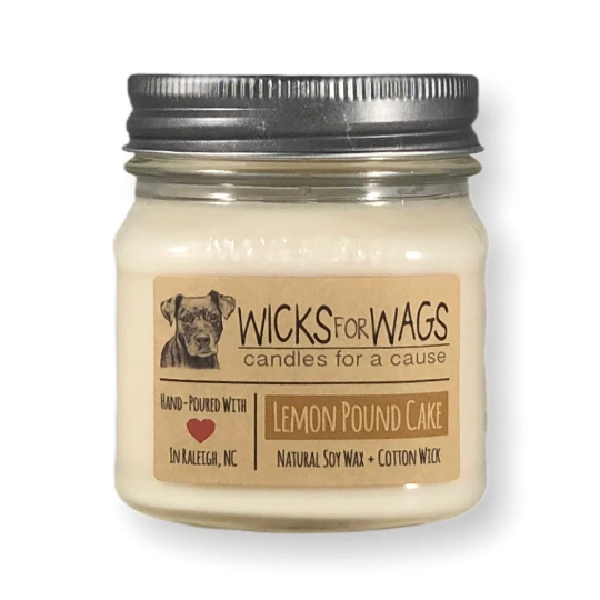 Wicks for Wags Candles - Lemon Pound Cake | 8 oz Candle | Mason Jar Soy Candle  Wicks for Wags Candles   -better made easy-eco-friendly-sustainable-gifting