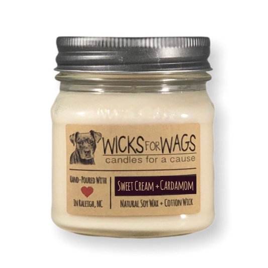 Wicks for Wags - Best selling Sweet Cream + Cardamom |  8 oz  Wicks for Wags Candles   -better made easy-eco-friendly-sustainable-gifting