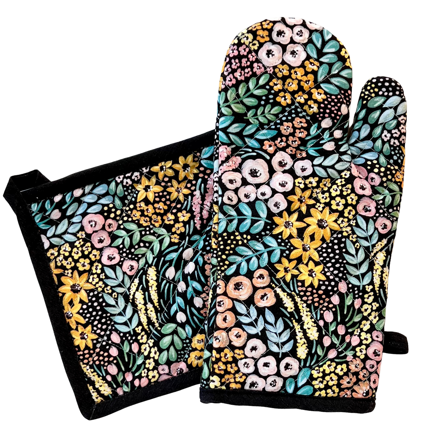Elyse Breanne Design - Black Floral Oven Mitt + Pot Holder Set  Elyse Breanne Design   -better made easy-eco-friendly-sustainable-gifting