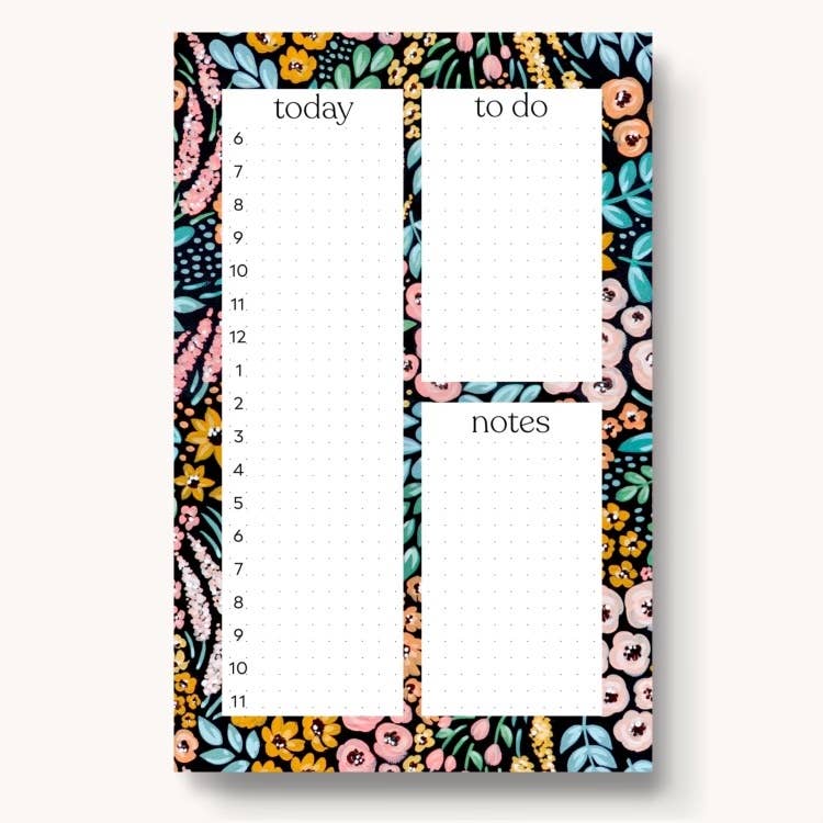 Elyse Breanne Design - Black Floral Hourly Daily Planner Notepad, 8.5x5.5 in.  Elyse Breanne Design   -better made easy-eco-friendly-sustainable-gifting